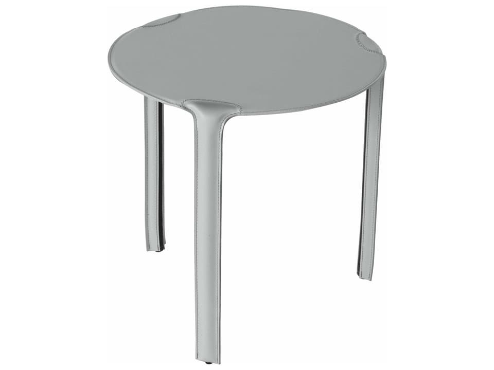 Libro Round Leather Light Grey End Table
