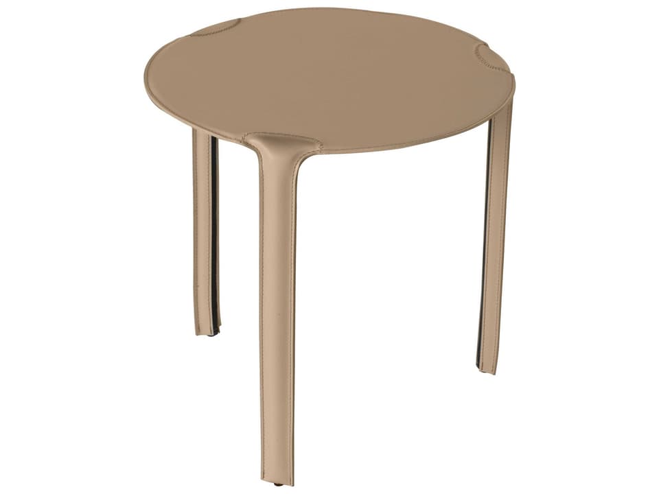 Libro Round Leather Taupe End Table