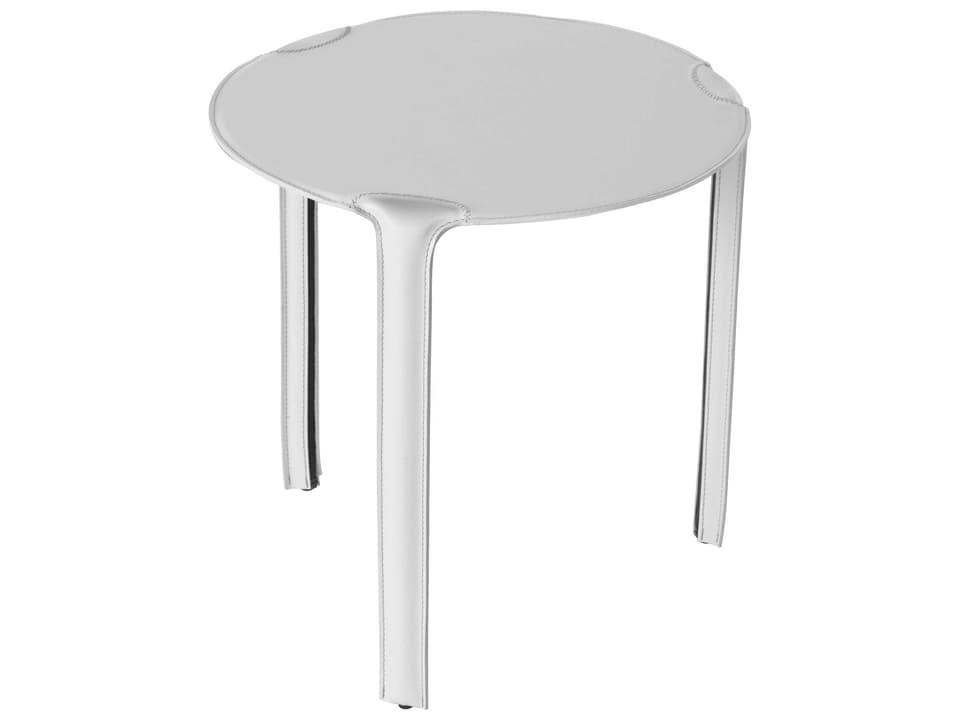 Libro Round Leather White End Table