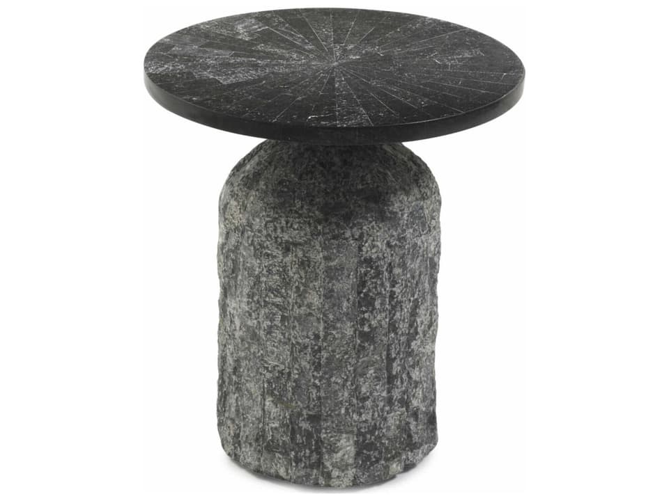 Acadia Round Stone Black End Table