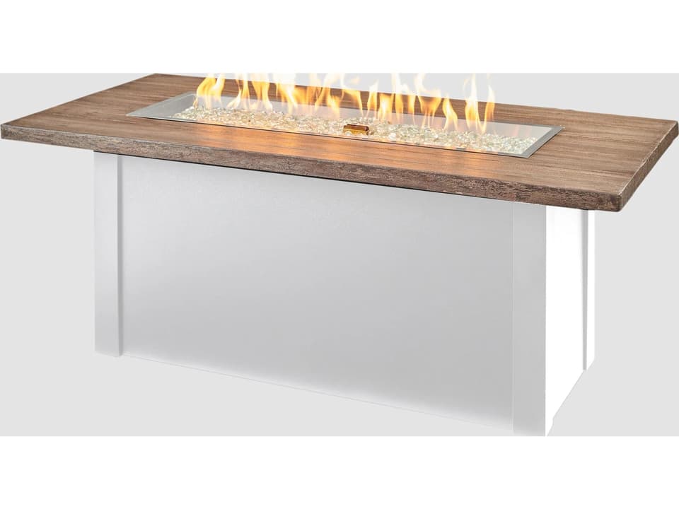 Havenwood Steel White Rectangular Driftwood Everblend Top Gas Fire Pit Table with Direct Spark Ignition LP