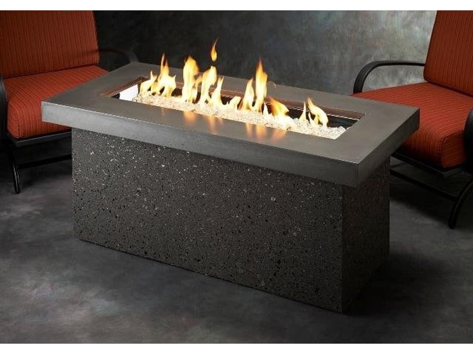 Key Largo Concrete Rectangular LP Fire Pit Table in Midnight Mist