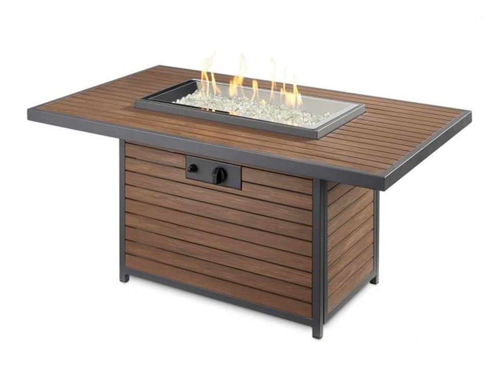 Kenwood Rectangular Chat Height Gas Fire Pit Table with Umber Brown Top