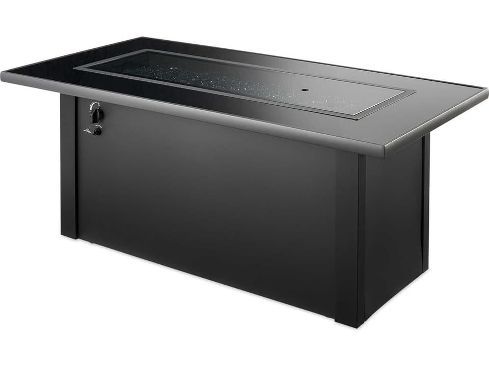 Monte Carlo Rectangular Fire Pit Table with Black Glass Top