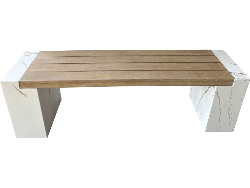 Antique Wash Eucalyptus and White Marble Composite Dining Bench