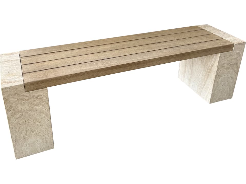 Antique Wash Eucalyptus and Travertine Composite Bench