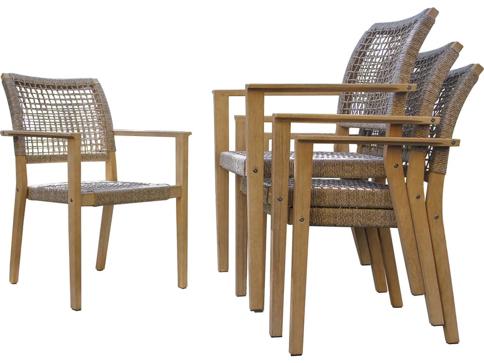 Antique Wash Eucalyptus & Wheat Rope Stacking Dining Chair (Price Includes Two)