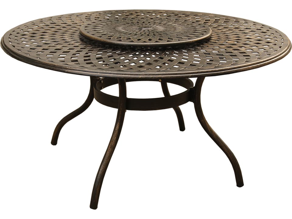 Mesh Modern 59-Inch Round Dining Table with Lazy Susan in Bronze