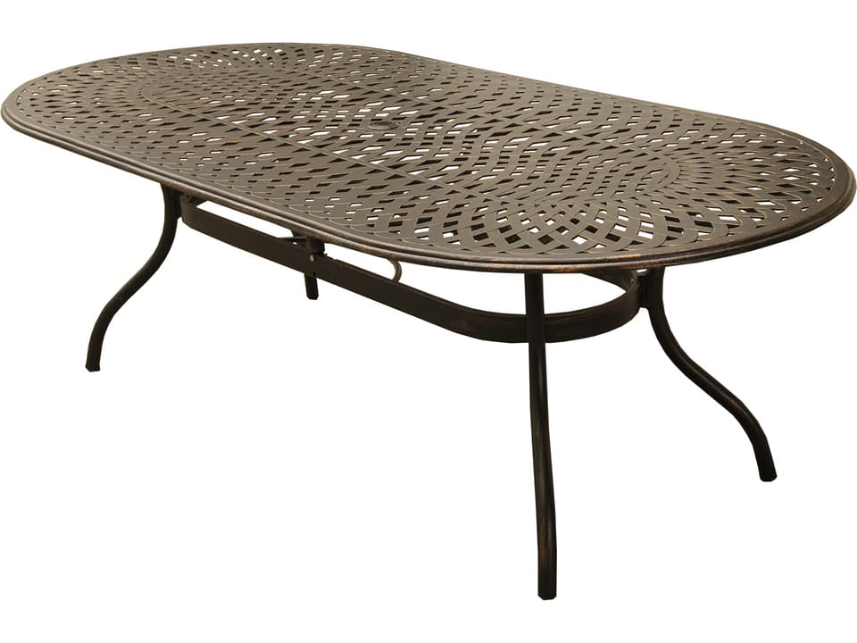 Mesh Modern Oval Outdoor Dining Table in Bronze Aluminum
