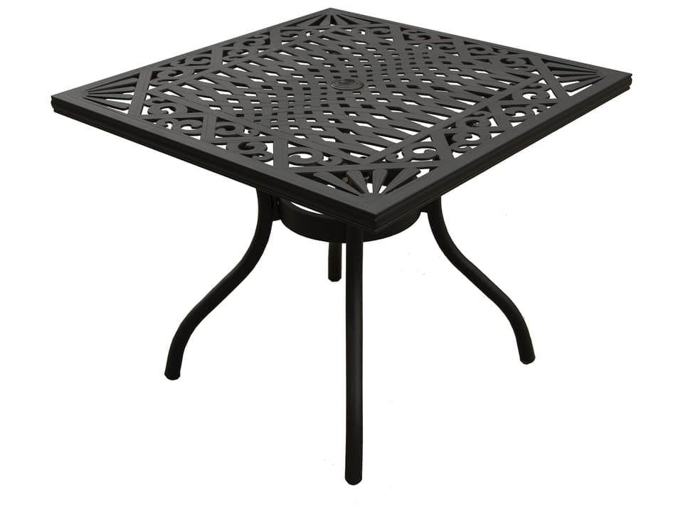 37-Inch Square Ornate Cast Aluminum Dining Table in Black