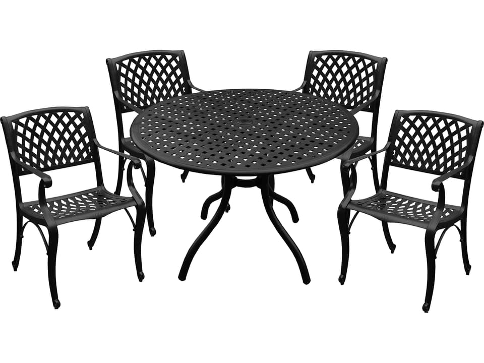 Modern Ornate 42-Inch Round 5-Piece Outdoor Dining Set in Black