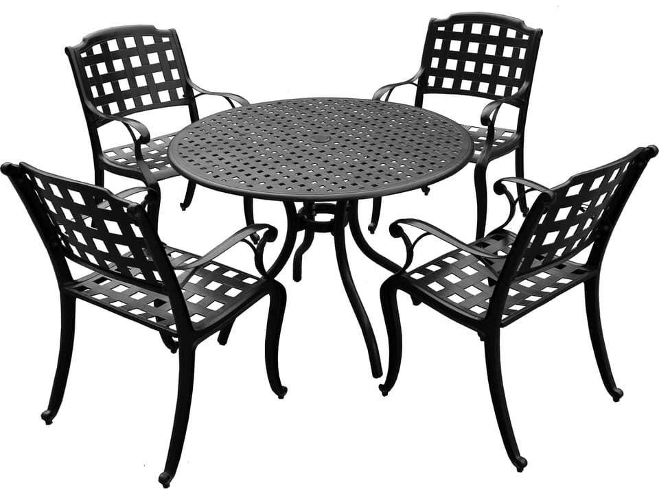 5-Piece Modern Ornate Outdoor Dining Set Black Cast Aluminum