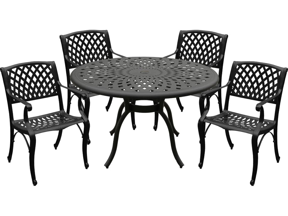 Modern Ornate Mesh 5-Piece Round Aluminum Outdoor Dining Set in Black