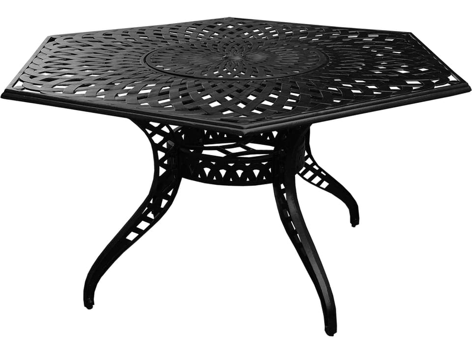 Modern 63-Inch Hexagon Cast Aluminum Dining Table with Lazy Susan in Black
