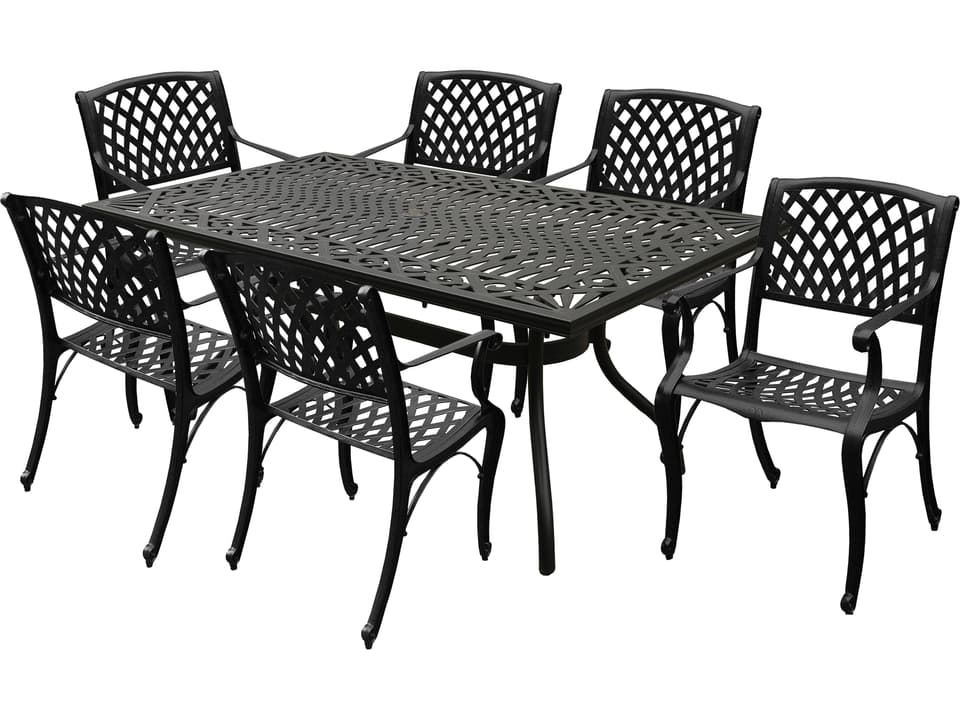 Modern Mesh 7-Piece Outdoor Rectangular Dining Set with 6 Chairs in Black