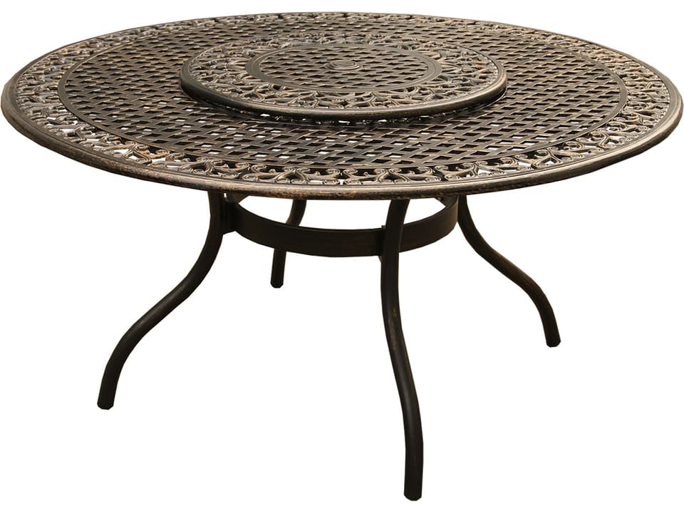 Mesh Ornate 59-Inch Round Outdoor Dining Table with Lazy Susan Bronze