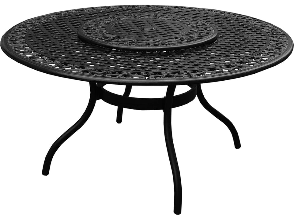 Ornate 59-Inch Round Dining Table with Lazy Susan in Black