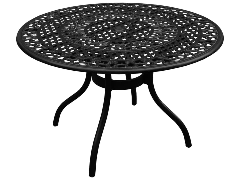 Ornate 48-Inch Round Cast Aluminum Dining Table in Black