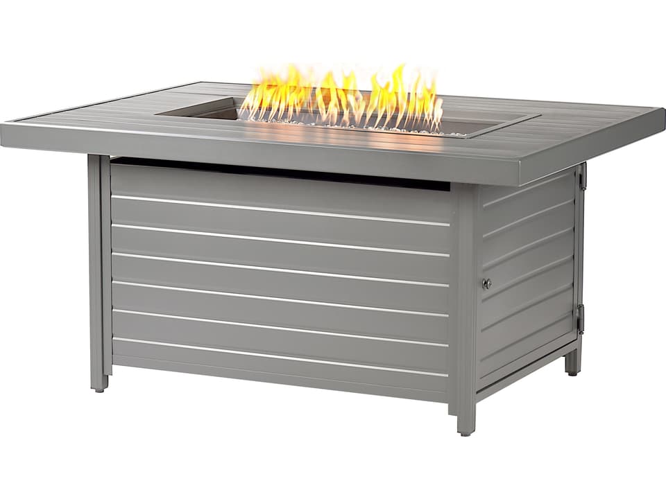 Berlin Rectangle Propane Fire Pit Table in Grey Aluminum
