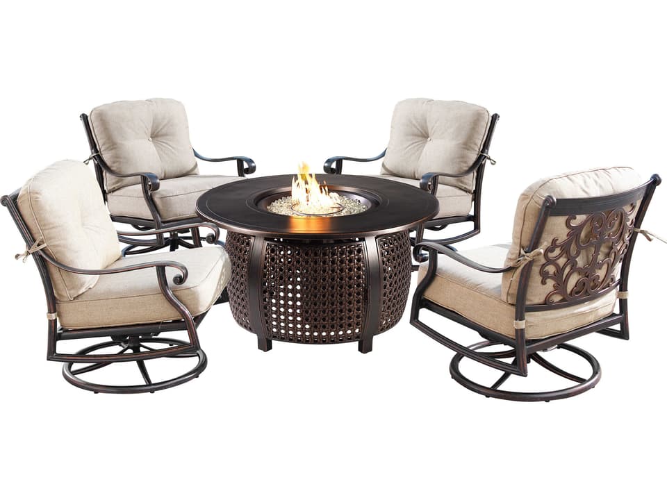 Canyon Cliff 5-Piece 44-Inch Round Fire Pit Table Set with Cushions