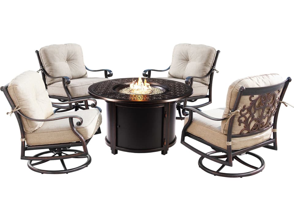 Dubai 5-Piece 44-Inch Round Cast Aluminum Fire Pit Table Set
