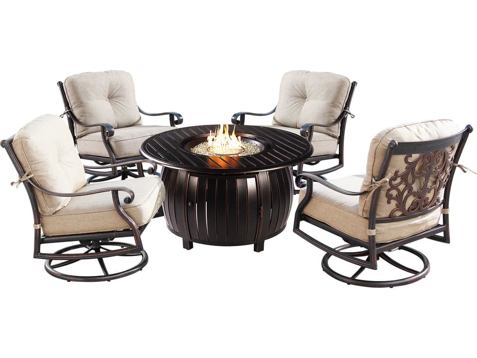 Canyon 5-Piece Cast Aluminum 44-Inch Round Fire Pit Table Set