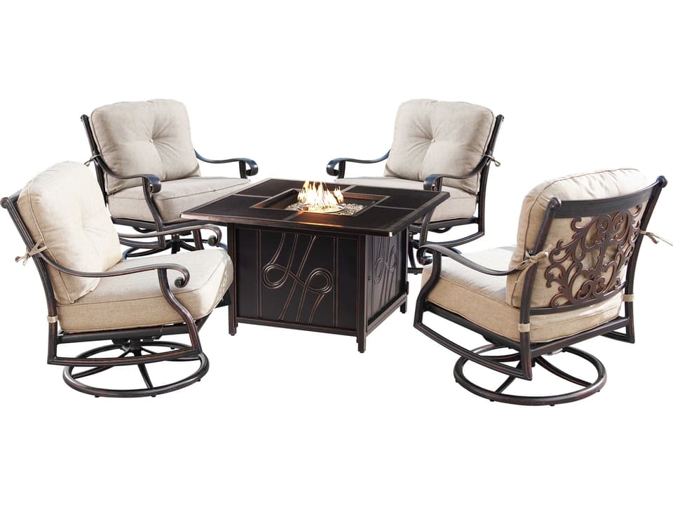 Canyon Regis 42-Inch Square Cast Aluminum Fire Pit Table Set