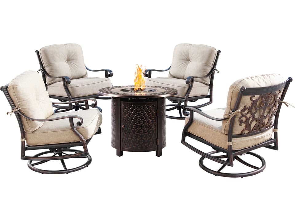 Canyon Ritz 5-Piece Aluminum Round Fire Pit Table Set
