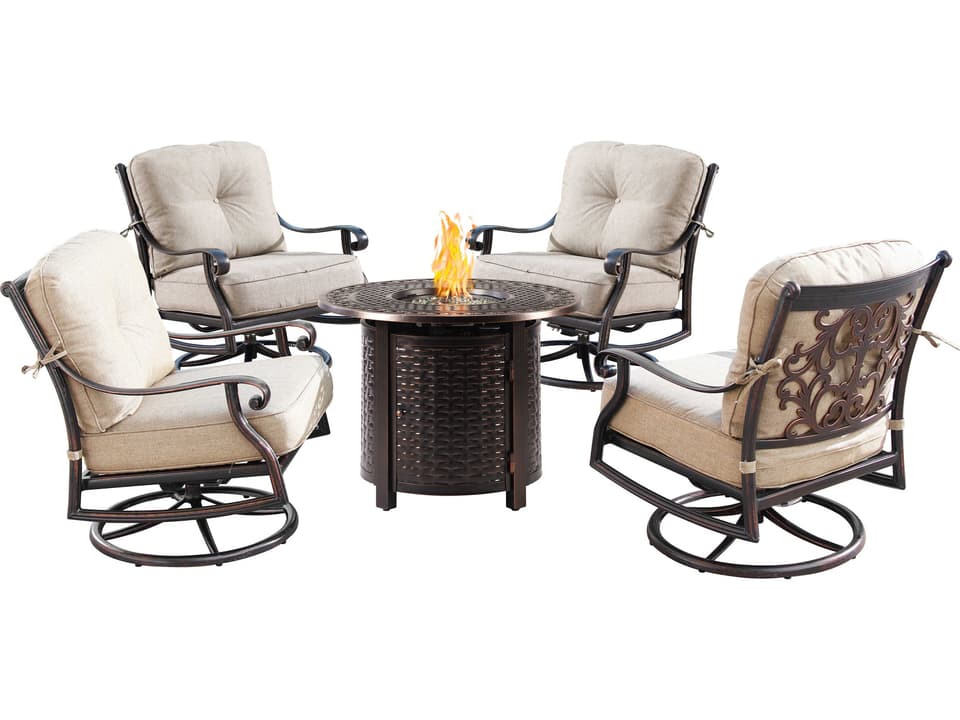 Canyon Romero 34-Inch Round Cast Aluminum 5-Piece Fire Pit Set
