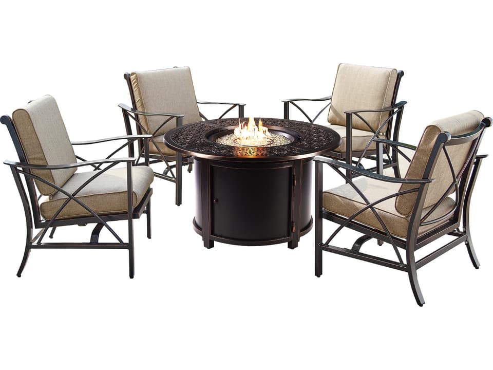 Chile-Dubai 5-Piece 44-Inch Round Cast Aluminum Fire Pit Set