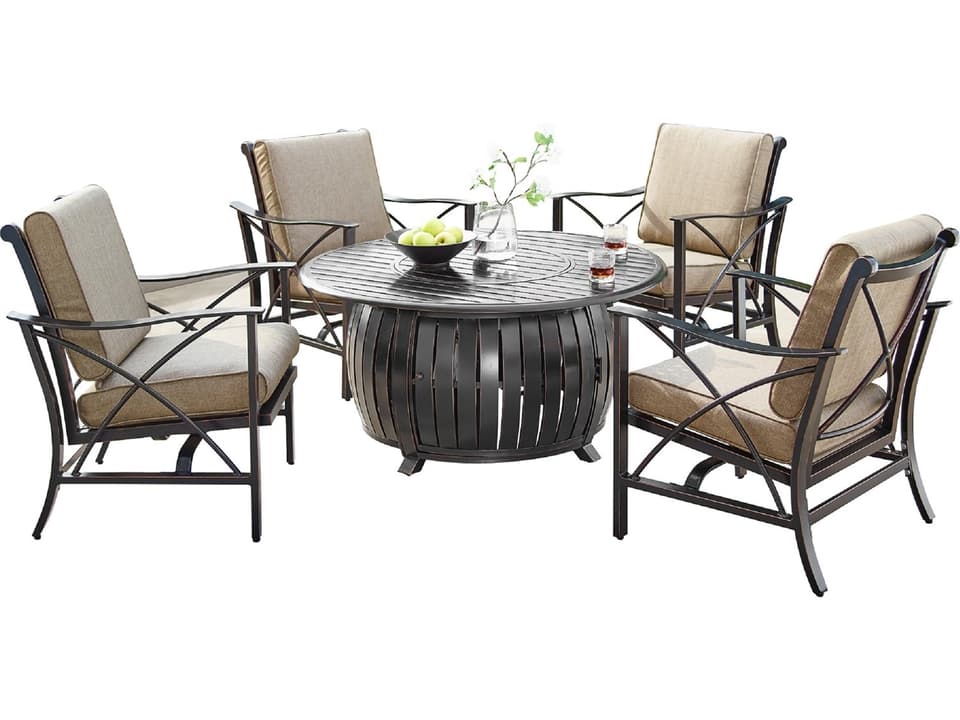 44-Inch Round Cast Aluminum Fire Pit Table 5-Piece Set