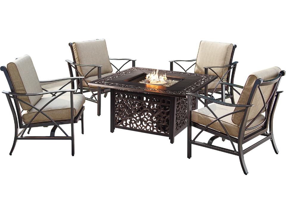 Mayan 5-Piece 42-Inch Square Fire Pit Table Set in Black Antique Copper