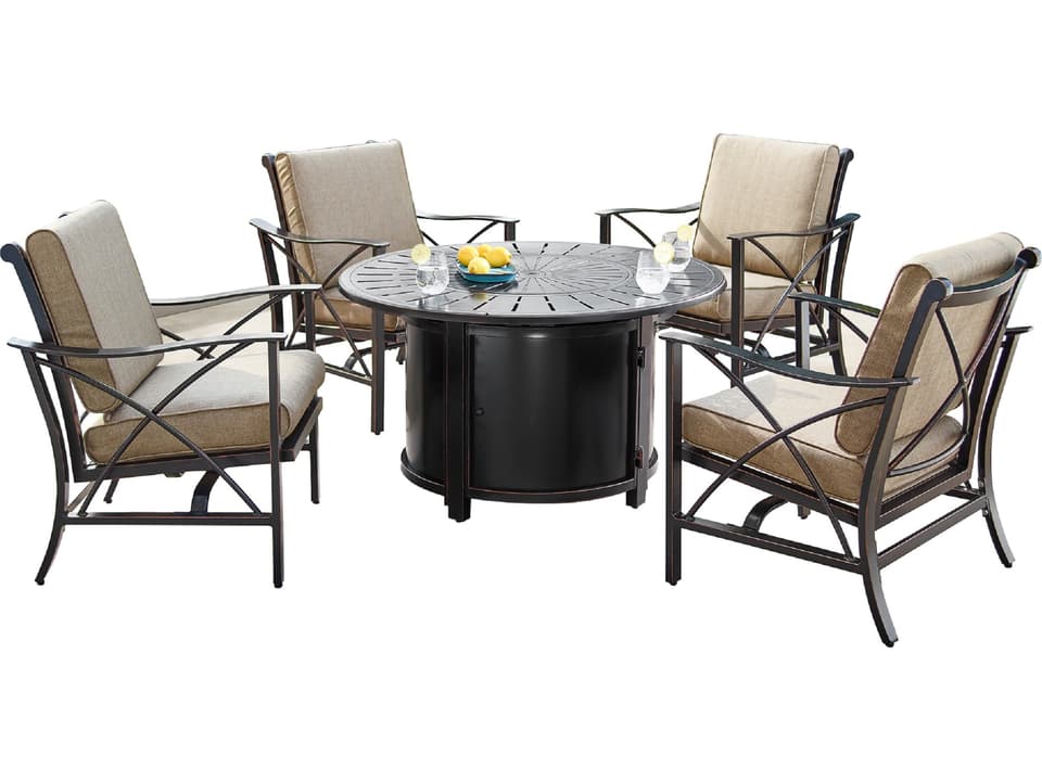 44-Inch Round Fire Pit Set with Swivel Rocking Chairs