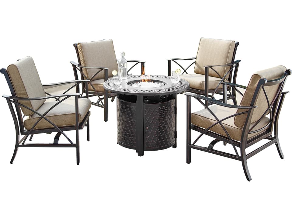 Chile Ritz 5-Piece 34-Inch Round Cast Aluminum Fire Pit Table Set