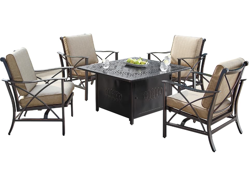 Ronin 42-Inch Square Cast Aluminum 5-Piece Fire Pit Set