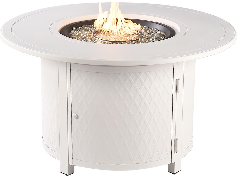 Delasko Round Outdoor Fire Pit Table in White Finish 55000 BTU