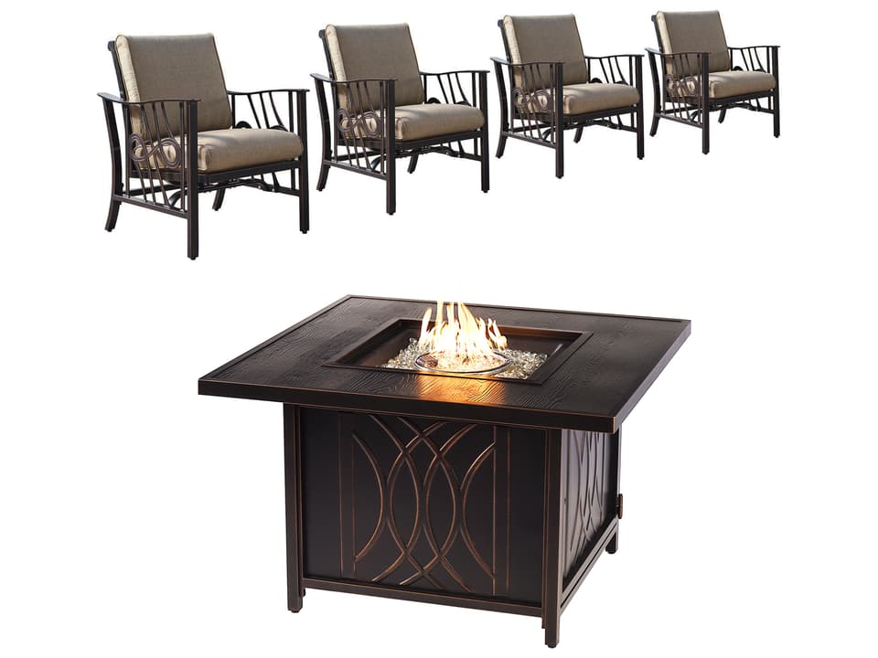 42-Inch Square Antique Copper 5-Piece Fire Pit Table Set