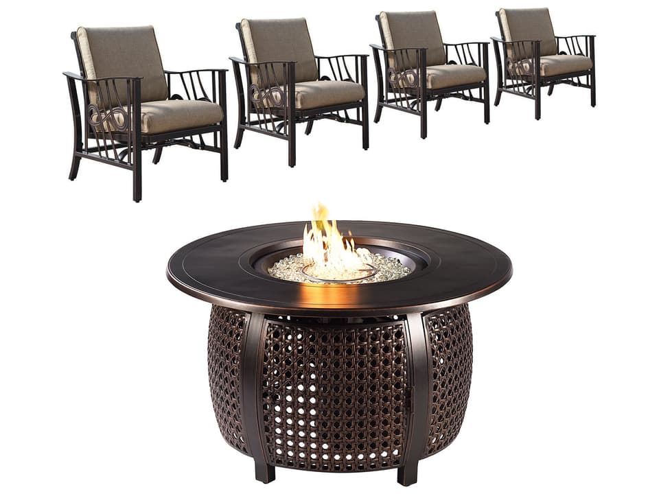 Canyon Cliff 44-Inch Round Antique Copper Fire Pit Table Set