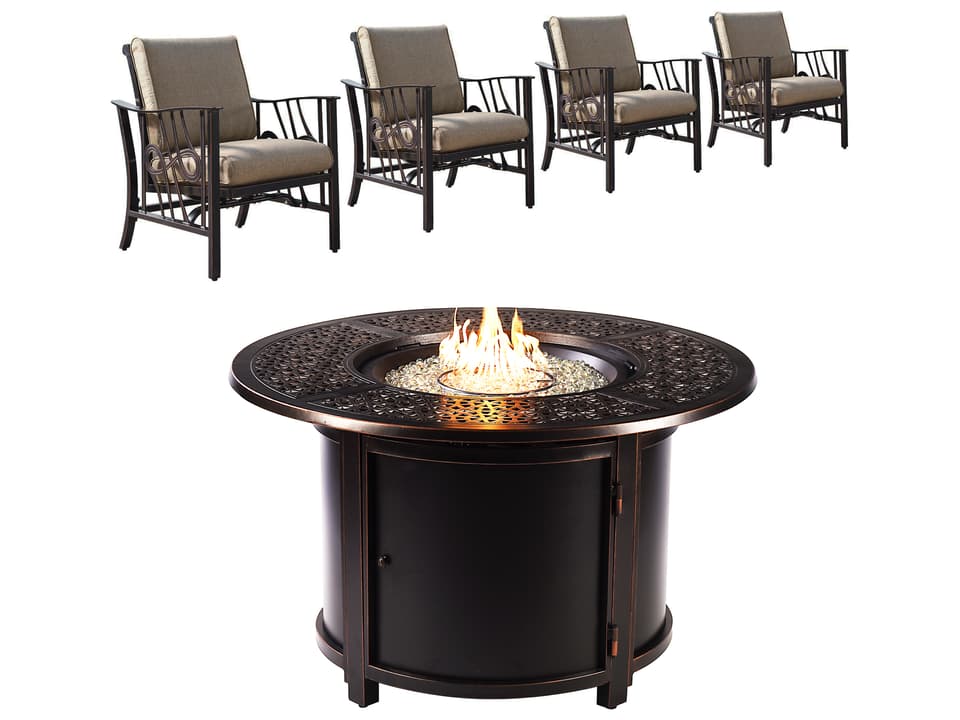 Dubai 5-Piece 44-Inch Round Aluminum Fire Pit Table Set