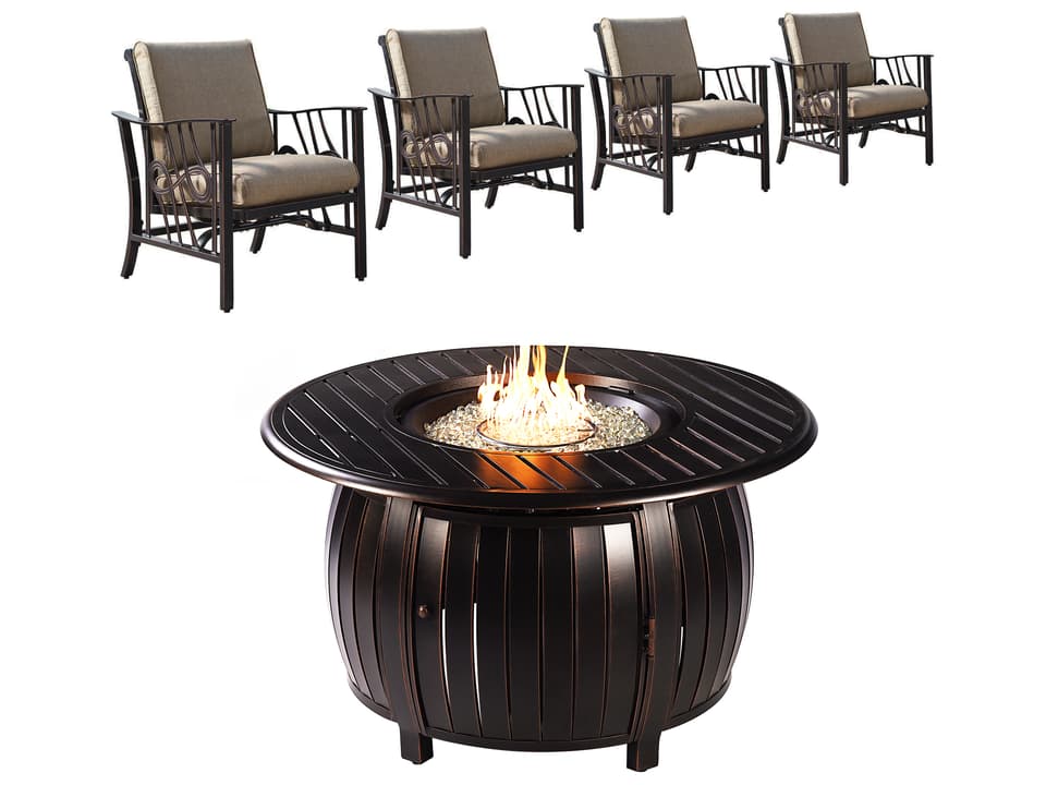 Egypt Italy 5-Piece Cast Aluminum Round Fire Pit Table Set