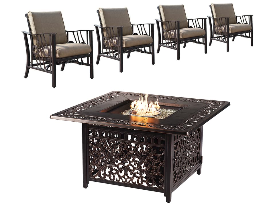Aluminum 42'' Square Antique Copper Fire Pit Table Set