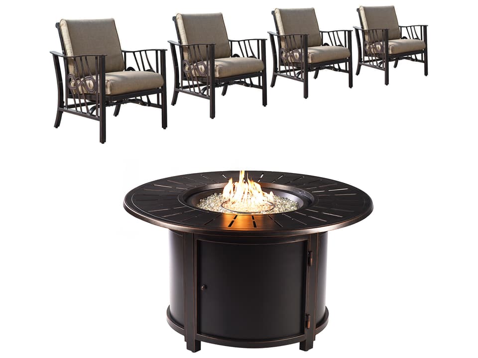 Aluminum 44'' Round Antique Copper Fire Pit Table Set