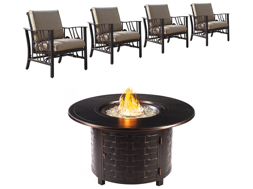 Egypt-Rico 44 Inch Round Aluminum 5-Piece Fire Pit Table Set Antique Copper