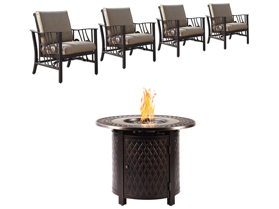 Aluminum 34'' Round Antique Copper Fire Pit Table Set