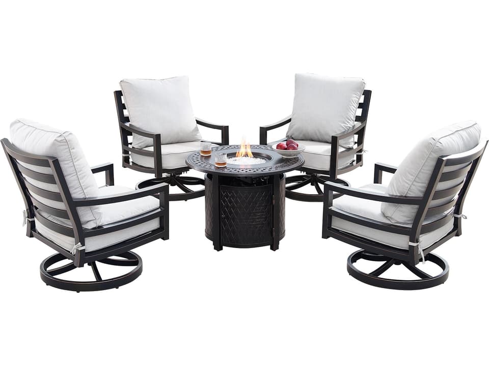 Hudson Ritz 34-Inch Round Cast Aluminum 5-Piece Fire Pit Set
