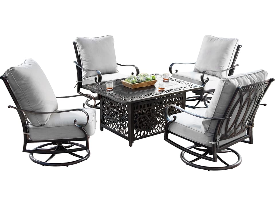 5-Piece Rectangular Cast Aluminum Fire Pit Table Set
