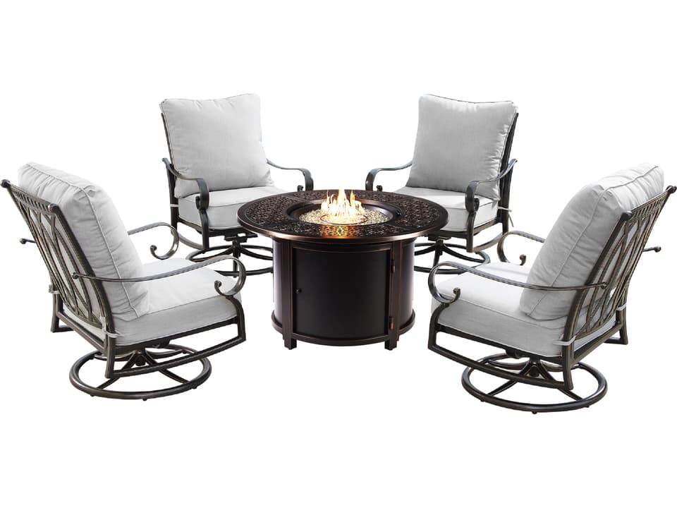 Dubai 44-Inch Round Cast Aluminum 5-Piece Fire Pit Table Set