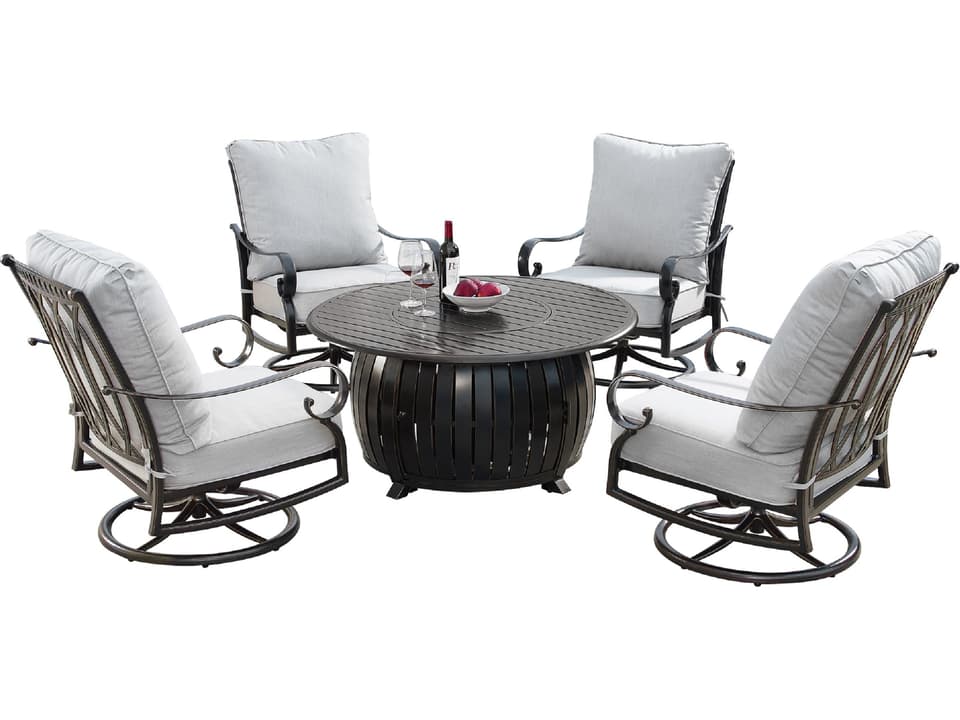 44-Inch Round Aluminum 5-Piece Fire Pit Table Set
