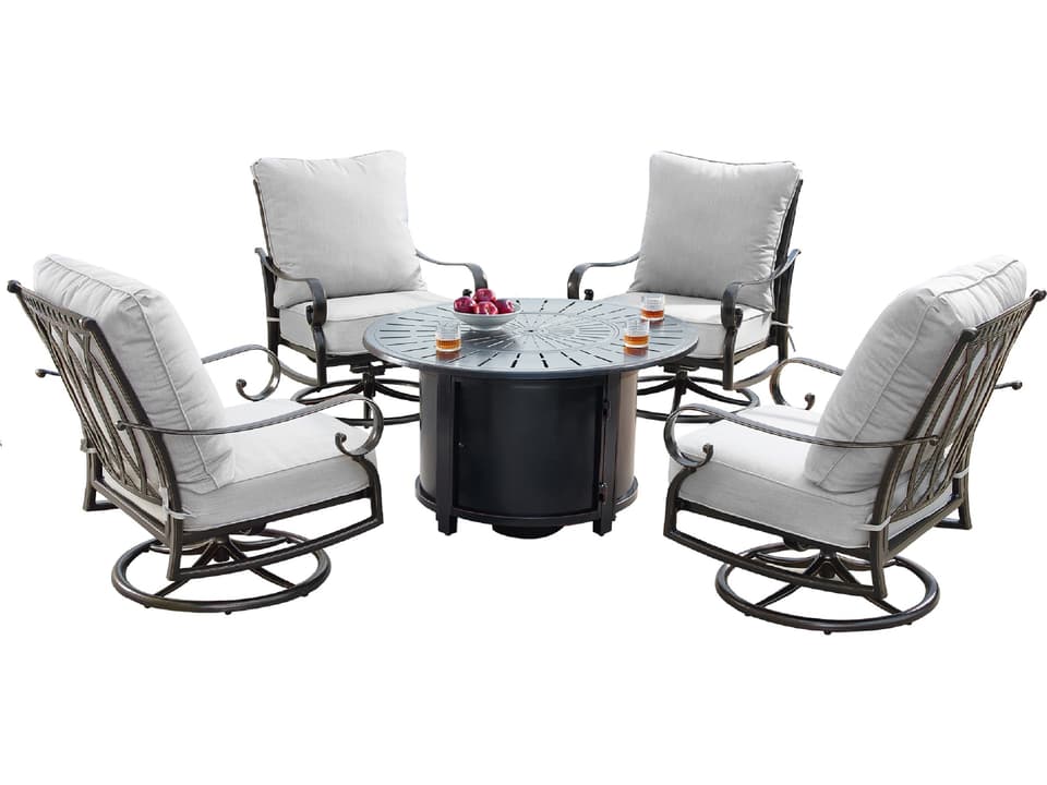 5-Piece 44-Inch Round Cast Aluminum Fire Pit Table Set