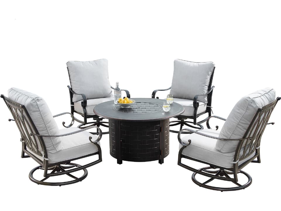 44-Inch Round 5-Piece Fire Pit Set with 4 Swivel Chairs